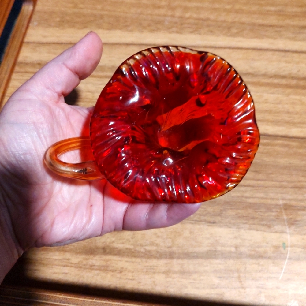 Vintage unique amberina colored blown glass flower Murano style collectible